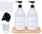 Dispensador de detergente líquido para lavandería, 2 recipientes Decorativos de 64 onzas con Etiquetas Resistentes al Agua, más 2 Bombas y Tapas de Rosca, Embudo Plegable, Etiquetas adicionales y