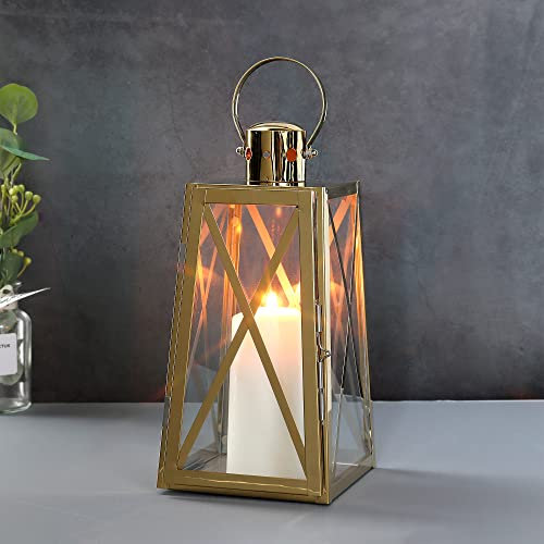 TRIROCKS Edelstahl Dekorative Laterne 30 cm Hoch Metall Kerzenhalter Mit Klaren Glasscheiben Für Wohnkultur Wohnzimmer Partys Events Tischplatte Drinnen Draußen (Silber)