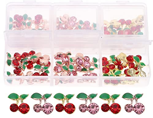 LALAFINA 60pcs Rhinestone Nail Art Accessories Cherries Maraschino Cherry Nail Crystals Fruits Nail Studs Sticker Jewels Cherry Nail Rhinestones Jewelry Nail Supplies Alloy Gem