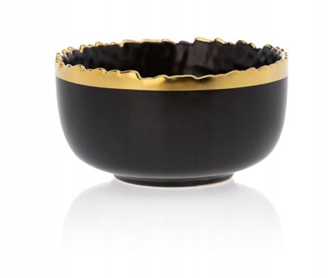 HowHomely Salatschüssel Keramik 15 cm - Salatschale Suppenschale Snackschale oder Obstschale Keramik - Schwarz-Gold Servierschüssel für Salat, Suppen, Ramen, Obst