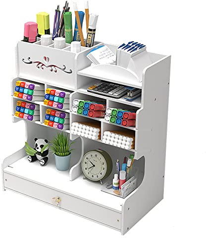 Hggzeg Weißer Schreibtisch-Organizer mit Schublade, DIY-Bleistifthalter, Schreibtisch-Organizer für Büro, Schreibwaren, Schreibtisch-Organizer für Zuhause, Büro und Schule (PB18-1 weiß)