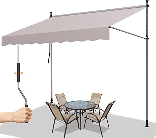 Gimisgu Tenda da Sole a Morsetto con manovella, 200x120cm, Retrattile Manuale, Regolabile in Altezza, Idrorepellente, Protezione Solare, Senza Forare, Facile da Installare, Beige (M8765-EM-1x)