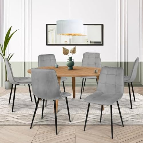 IDMarket - Lot de 6 chaises Mila en Velours Gris Clair pour Salle à Manger