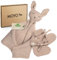 MOYO Baby Geschenk Set in Taupe I 2-teiliges Geschenkset mit gestricktem Schnuffeltuch-Hase & Schühchen I Geschenk zur Geburt für Junge & Mädchen I Babygeschenke für Neugeborene