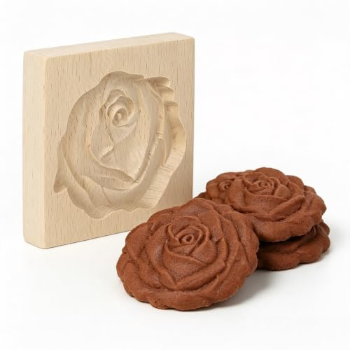Topyond Holz-Keksform, Mondkuchenform, Kuchen-Puck-Form-Set, Kuchenform, Geschnitzter Pressstempel, Keksausstecher Für Die Küche zu Hause(Rote Rose) Ostern Geschenk
