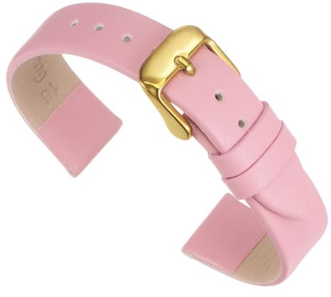 QUARKZMAN Bracelet En Cuir Véritable Rose de 16 mm de Largeur, Fin et Plat, Boucle Dorée Élégante Pour Hommes et Femmes.