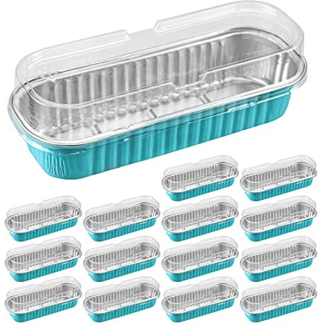TANGHSE 50 Pcs Mini Loaf Pans with Lids, Aluminum Disposable Thickened Tinfoil Cake Boxes, 200ml Non-Stick Heat Resistant Aluminum Mini Loaf Tin, Rectangular Food Loaf Pans for Cakes, Durian, Et