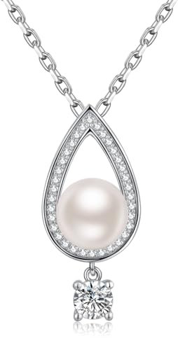 jiamiaoi Perlen Anhänger Perle Halskette Silber Perlenkette 925 Silberkette mit Perle Damen