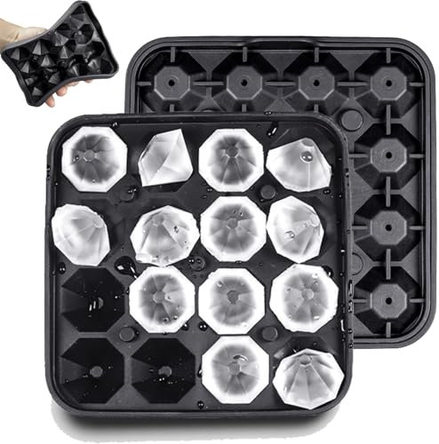 Gwindrise Tiny Diamond Ice Molds Fun Shapes 2 Pack, Small Diamond-Shaped Silicone Ice Cube Trays 16 Cubes Per Tray, Easy Release, BPA-Free and Stackable, Mini Ice Cube Trays with Lid