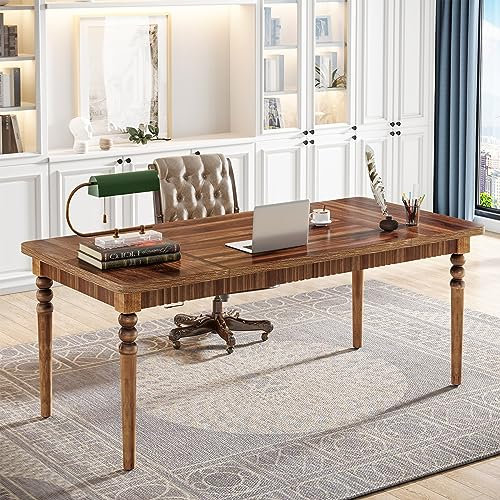 Tribesigns Schreibtisch Computertisch, 158 x 78 x 75 cm, PC Tisch Bürotisch mit Beine aus Massivholz, Schreibtisch im Bauernhaus-Stil, Konferenztisch für Home Office zu Hause Schreibtische