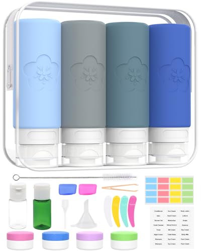 23 Pack Travel Bottles for Toiletries 100 ml, Leak Proof Refillable Squeezable Containers Kits with Clear Zipper Bag and Labels, Portable Silicone Travel Bottles Accessories for Shampoo Conditioner