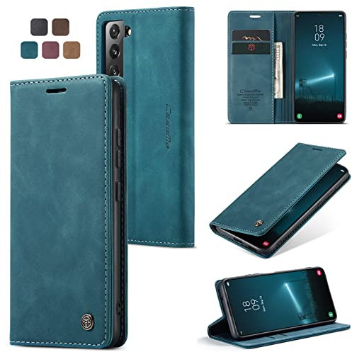 Cracedily Coque pour Samsung Galaxy S22 Plus Pochette, Etui Protection Housse Premium en Cuir PU,Etui à Rabat Pochette de Portefeuille Étui pour Samsung Galaxy S22 Plus 5G Case, Bleu Vert