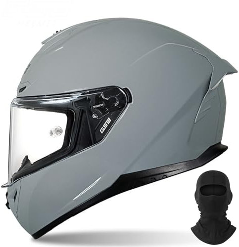 DXDRT Vollgesichts-Motorradhelm Für Männer, Rennen Für Erwachsene Helm Moto Leichtes Street Bike Motorrad Stylischer Helm Mit Anti-Fog Visor Dot/ECE Zugelassen,Grau,3XL