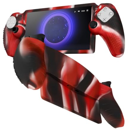TNP Silicone Protective Case Compatible with PlayStation Portal Remote Player, Soft Grip Cover Skin for PS Portal, Anti-Slip Shock Absorbing Scratch Resistant Protector Shell, Camouflage Red