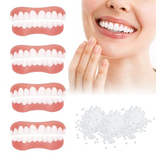Scettar 4 Paia Faccette Dentali Universali,Faccette Dentali Estetiche Superiore e Inferiore in silicone,Dentiera Provvisoria Simulato per Uomini e Donne di Denti Cattivi Denti Imperfetti