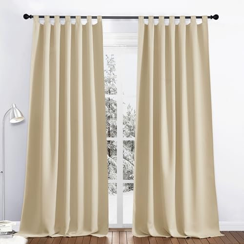 PONY DANCE Verdunklungsvorhänge Wohnzimmer Blickdichte Gardinen Thermovorhang gegen Kälte und Hitze Schlaufenschal 2er Set H 245 x B 140 cm, Biscotti Beige