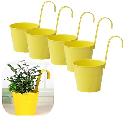 Leoyoubei Vintage-Getränkehalter zum Aufhängen mit abnehmbaren Haken, 5 Stück, Metall-Eisen-Eimer, hängende Blumentöpfe, Wandzaun, Hängepflanzgefäß, Aufbewahrungsbox, Drainagelöcher, 12,7 cm
