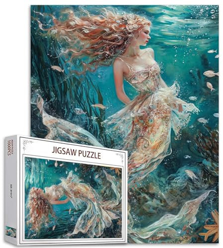 Tucocoo 1000 Teile Puzzles für Erwachsene Meerjungfrau Mädchen Malerei Puzzle Unterwasser Meer Kunst 1000 Teile Puzzles für herausfordernde Familienaktivitätsspiel Schöne DIY Puzzle Wanddekoration