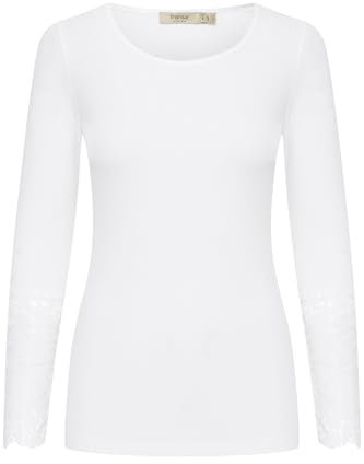 fransa FRHIZAMOND Damen Langarmshirt Longsleeve Shirt mit Spitze Stretch Rundhals Baumwollmischung Skinny Fit, Größe:XXL, Farbe:Antique (110602)