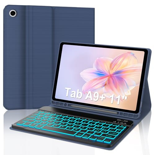 Tastiera Custodia per Samsung Tab A9+ - Tastiera per Samsung Tab A9 Plus 11 2023 (SM-X210/X216/X218), Italiano QWERTY, Supporto Magnetico Retroilluminazione a 7 Colori Bluetooth Tastiera, Blu Scuro