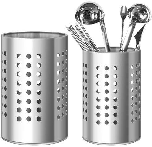 GBKDQQ 2 soportes para utensilios de cocina para encimera, cesta de cubiertos de acero inoxidable, para organizar cajones y encimeras para todas las cocinas, color plateado