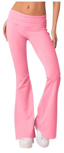 BORTGYUI Yoga Leggings Damen Yogahose Damen Leggings Low Waist Schlaghose Blickdicht Leggins Sportleggins mit Bauchkontrolle Fitness M 01-Rosa