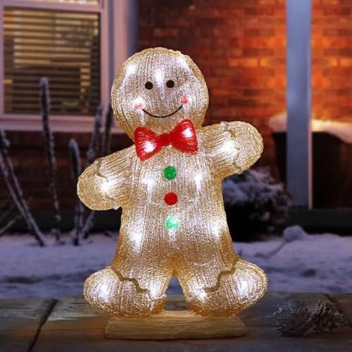 Marco Paul Large LED Gingerbread Man Christmas Decoration Light Up Battery Operated Xmas Ornament with Auto Timer Indoor Outdoor Seasonal Holiday Décor Figure