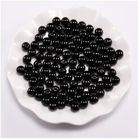 Wisafory 100 Stück Perlen zum Basteln Kunstharzperlen Glasperlen Acryl-Kunststoff-Perlen Bastelperlen Runde Kunststoffperlen mit Loch für Schmuckherstellung Halsketten Armbänder Schwarz 4mm