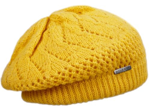 Melegari Strickmütze | Pranevoso Baskenmütze | Mütze aus Wolle und Alpaka | Strickfutter aus Wolle | Damen Mädchen | Herbst / Winter, gelb, 55-58