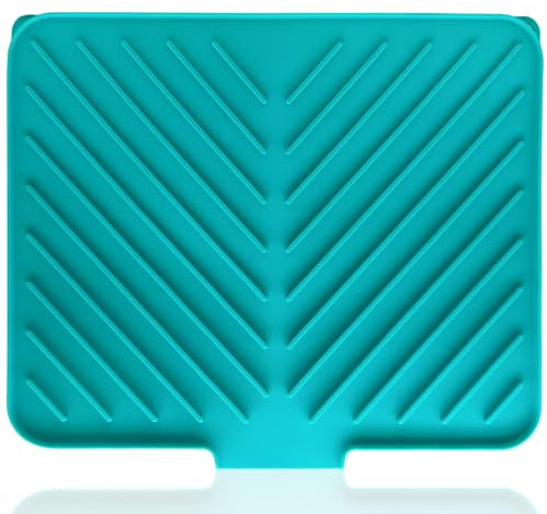 AIFKUGY Dish Drying Mat, Silicone Dish Draining Mat with Double Hanging Hole, Thicken Self Drying Mat-Soft & Easy to Clean, Draining Board Mats for kitchen Counter-Green (15.7inch x 13.6 inch)