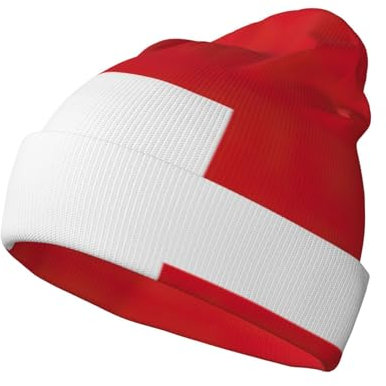 EdWal Strickmütze mit Schweizer Flagge, warme Wintermütze für Damen und Herren, weiche Bündchen, Unisex, Schwarz, Schwarz , Einheitsgröße