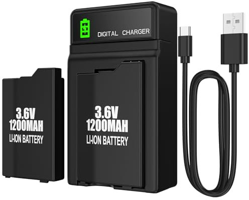 BSSING PSP Battery and Charger, 2Pcs 3.6v 1200mAh Lithium Ion Replacement Batteries with Charging Dock for Sony PSP-3000, PSP-3001, PSP-2000, PSP-2001, PSP-3002, PSP-3004, PSP Lite, PSP Slim Console