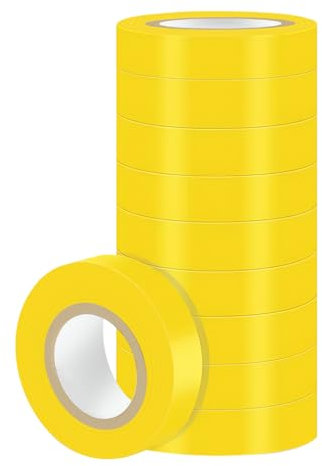 Duccinp Cinta aislante amarilla, 18 mm x 13 m, 10 unidades de PVC para reparación de cables eléctricos, resistente al calor, alta flexibilidad, resistente al agua, para proyectos de cableado y