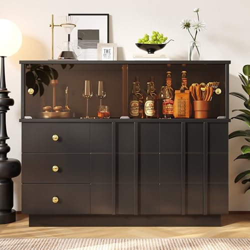 ModernLuxe Küchenschrank, Sideboard mit rauchigen Glastüren, Aufbewahrungsschrank, Buffetschrank für Küche und Wohnzimmer, 120×33×95 cm - Schwarz A