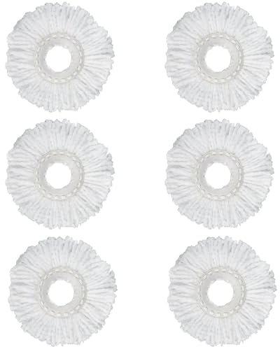 Crystals 6PCS Spin Mop Replacement Heads – Universal 360° Rotating Mop Refills for Standard Spin Mops, Durable & Absorbent Mop Heads for Home, Kitchen, Bathroom & Commercial Cleaning (White)