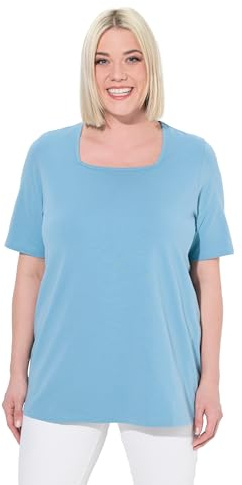 Ulla Popken Damen große Größen Übergrößen Plus Size T-Shirt, A-Linie, Carré-Ausschnitt, Halbarm helles Petrol 42+ 807286714-42+