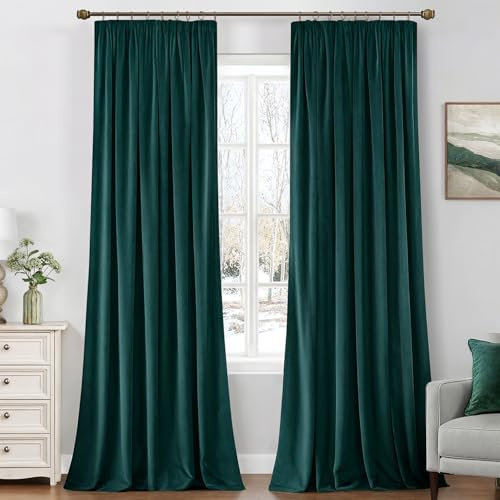 MIULEE Samtvorhang Kräuselband Blickdicht 2er Set Smaragdgrün 140x225cm | Samtvorhang schwer blickdicht, thermische Isolierung, Kräuselband, edler Look für Wohn- und Schlafzimmer