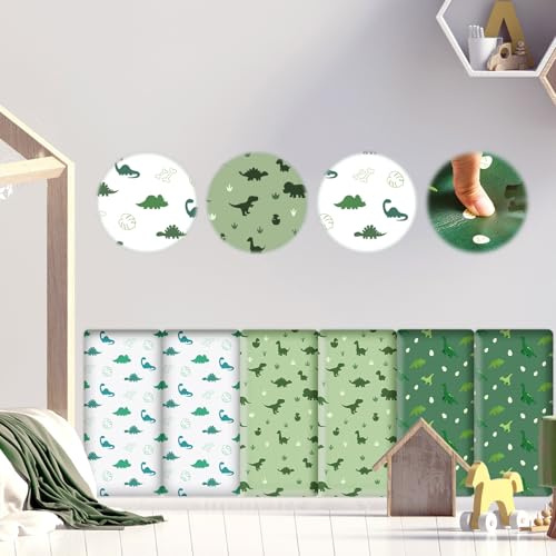 Jetec 6 Pcs 3D Anti-Collision Wall Padding for Kids Playroom 15.75 x 7.87 Inch Peel and Stick Padded Panels for Bedroom Upholstered Headboard Decor for Nursery Wall Protection(Dinosaur)