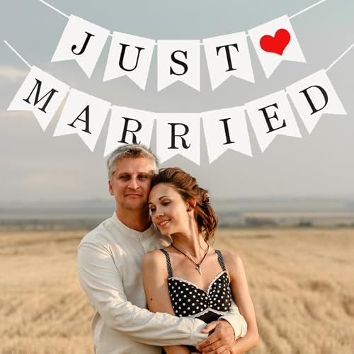 Just Married Girlande,Hochzeitsgirlande Just Married Banner Deko mit 5m Seil,Vintage Hochzeitsbanner für Hochzeit Fest Party Brautdusche,Frisch Verheiratet Wimpelkette,Einzelne Karte (Schwarz)