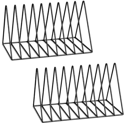 Présentoir à disques,Orte-journaux, neuf compartiments, 2 pièces | Sa structure triangulaire est idéale pour ranger disques vinyles, livres et magazines. Couleur : noir