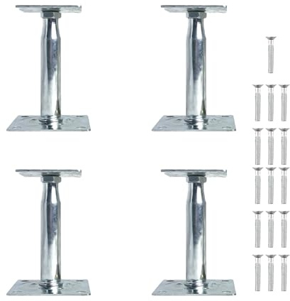 OUPADOS Pack of 4 Post Brackets, Galvanised Steel, 100-150 mm, Height Adjustable Support Base, Floor Base for Fences, Shelters, Carports, Pergolas, Patios