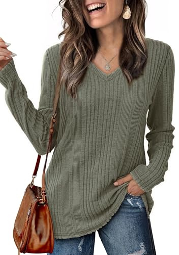 GLEENOD Jersey Mujer Cuello en V Manga Larga Punto Ligero Básico | Cuello en V, manga larga, punto ligero, color liso, básico para el día a día