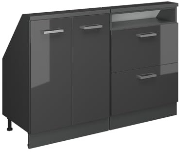 Vicco Dachschrägenschrank-Set Rion, Anthrazit Hochglanz/Anthrazit | B120 x T46 cm , 2er Set, platzsparend für Dachschrägen