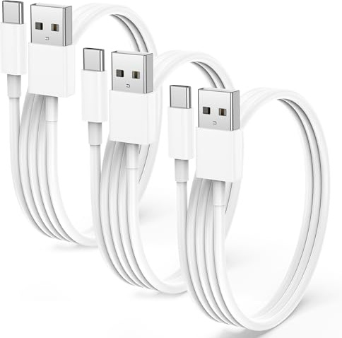 USB Type C Charger Cable 1m 3A Fast Charge, 3 Pack USBA to USBC Car Charging Cable 1m, Quick Charge 3.0 USB Type C Charger Wire White for iPhone 16 15, Samsung Galaxy, Google Pixel, Huawei, Xiaomi