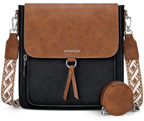 RAINSMORE Umhängetasche Damen Mittelgroß Handtasche Damen Leder PU | Crossbody Bag Damen Schultertasche Damen-umhängetaschen mit Breiten Schultergurten für Büro Uni Freizeit & Pendler