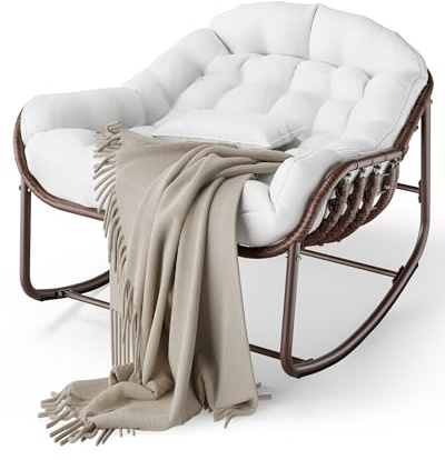 GarveeHome Papasan Schaukelstuhl mit Kissen für Garten und Wohnzimmer | Stahlrahmen, Gepolstert, Veranda, Terrasse, Garten, Indoor