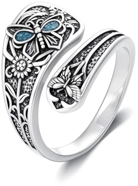 HARMONY BOLA Spoon Ring for Women S925 Sterling Silver Dragonfly/Hummingbird/Bee Ring Adjustable Thumb Rings Jesus Fish Rings Spoon Jewelry for Brithday Christmas