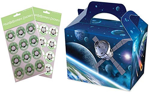 MustBeBonkers 30 Space Ship Rocket Food Boxes with sticker seal - Picnic Meal Box Plate - Astronaut Birthday Party Bag