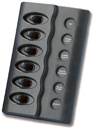 Pannello 6 interruttori nero per barca gommone impermeabile (060402)