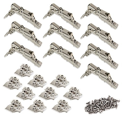 Emuca 1013007 Pack aus 10 Topfscharnieren Ø35mm 165° mit sanftem Verschluss für sich überlappende Türen und Euro-Zusätze zum Festschrauben mit Verbindergehäuse